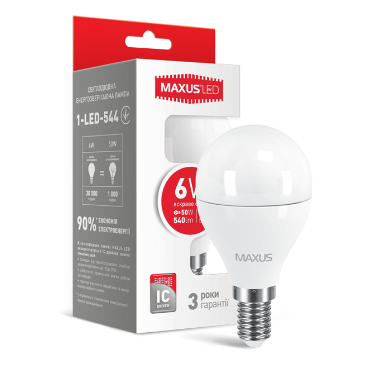 Лампочка 1-LED-544 Led Maxus G45 Шар 6W Яркий свет Е14